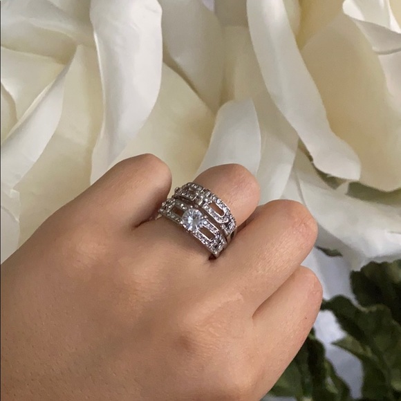 925 Sterling Silver 2 pcs Rings White Sapphire - Picture 12 of 15